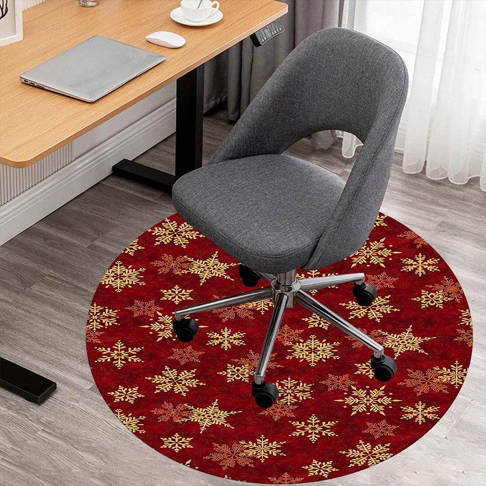 1pc snowflake red Round Chair mat Area Rug - Non-Slip, Floor Mat for Office, Bedroom, home decor Christmas Gift-1002365