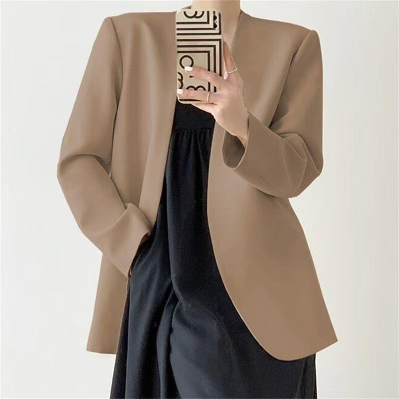 Autumn Winter Elegant Fashion Solid Color Blazer Women Long Sleeve Casual All-match Suit Cardigan Coat Top