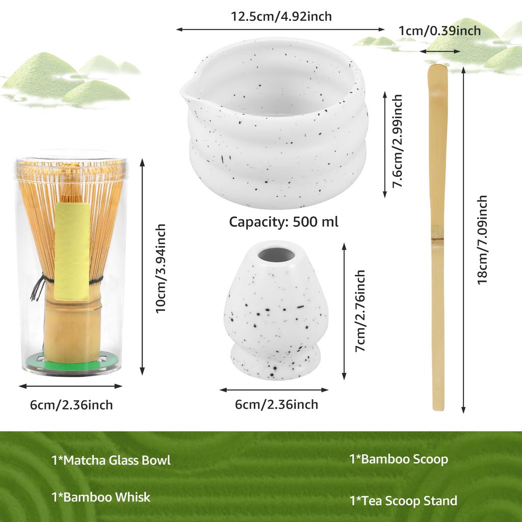 Traditional Ceramic Matcha Powder Bowl Set for Home Trip Easy to Clean Matcha Scoop Whisk Holder Kit for Tea Lovers Beginners