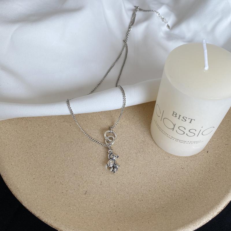 

ANENJERY Серебряный цвет винтажное двойное круглое маленькое ожерелье с медведем в виде животного тайское серебряное ожерелье для женщин пара ювелирных изделий серебряный