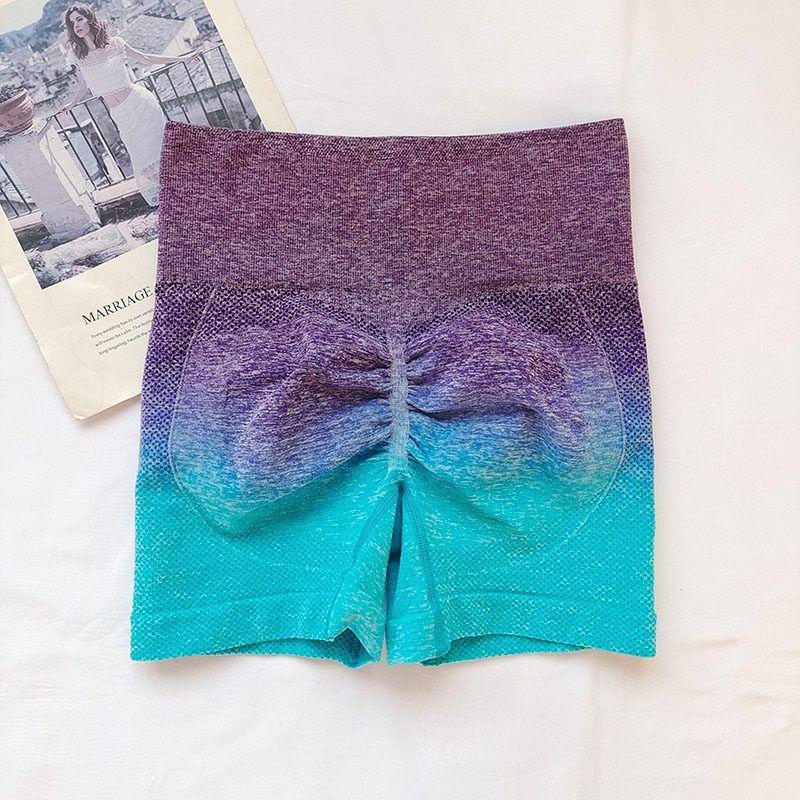 

Fashion Wind High Waist Seamless Knitting Quick-Drying Shorts Peach Gradient Blue and Purple L