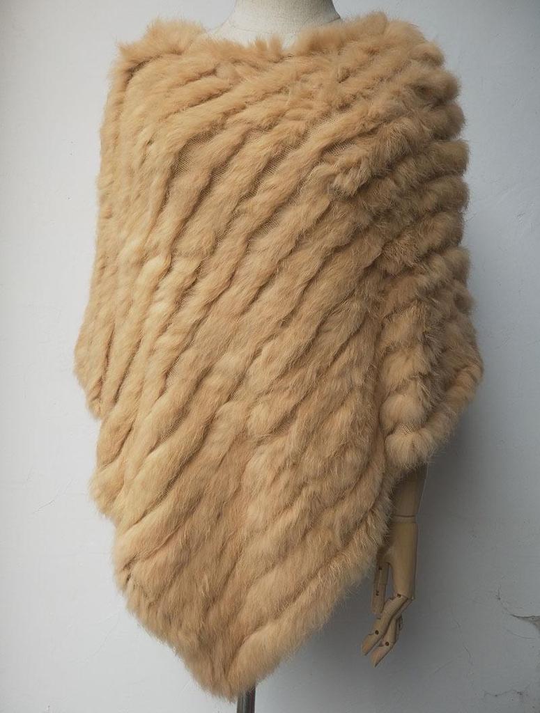2022 Autumn/Winter Handmade Real Rabbit Fur Knit Triangle Shawl & Women's Pullover Cloak