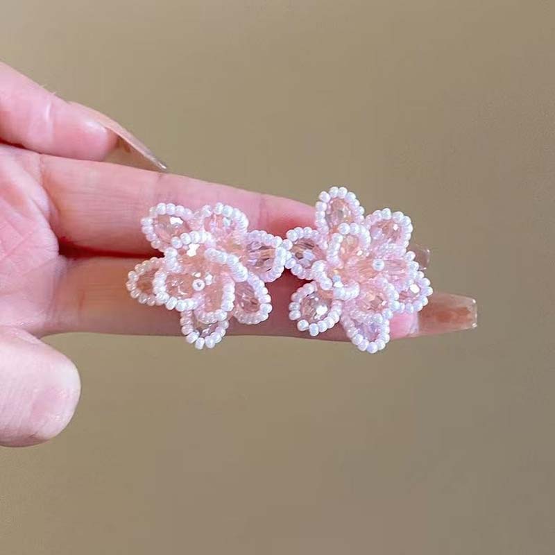 Exquisite Pink Crystal Pearl Flower Earrings for Women Girls Fashion Crabapple Flower Earrings Summer Vacation Jewelry Gift