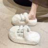 Fashion Women's Thick Sole Comfortable Fluffy Plush Cotton Padded Shoes Female Winter Plush Non Slip Warm Belt Buckle Cotton Slippers