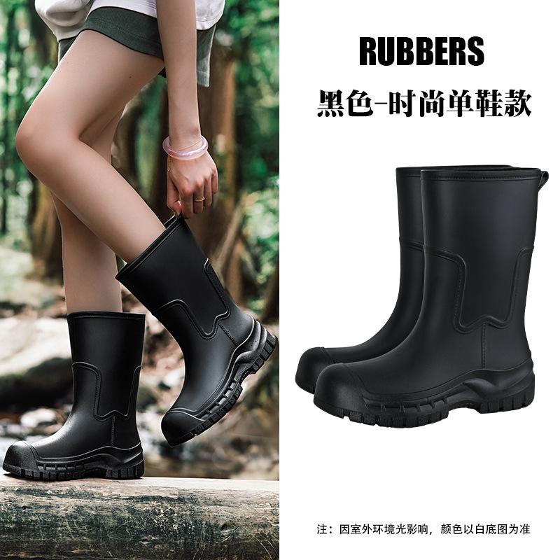 

Водная обувь Японские и корейские дождевые ботинки женские средней высоты новые уличные нескользящие на толстой подошве водные ботинки бархатные резиновые туфли резиновые сапоги 40