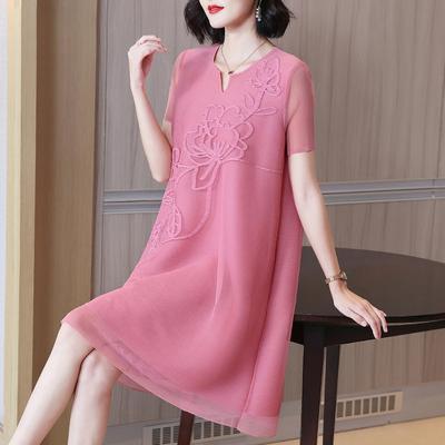 Plus Size Temperament Kurzarm Kleider Frauen Sommer Lose Plissee A-Linie Kleid für Frauen