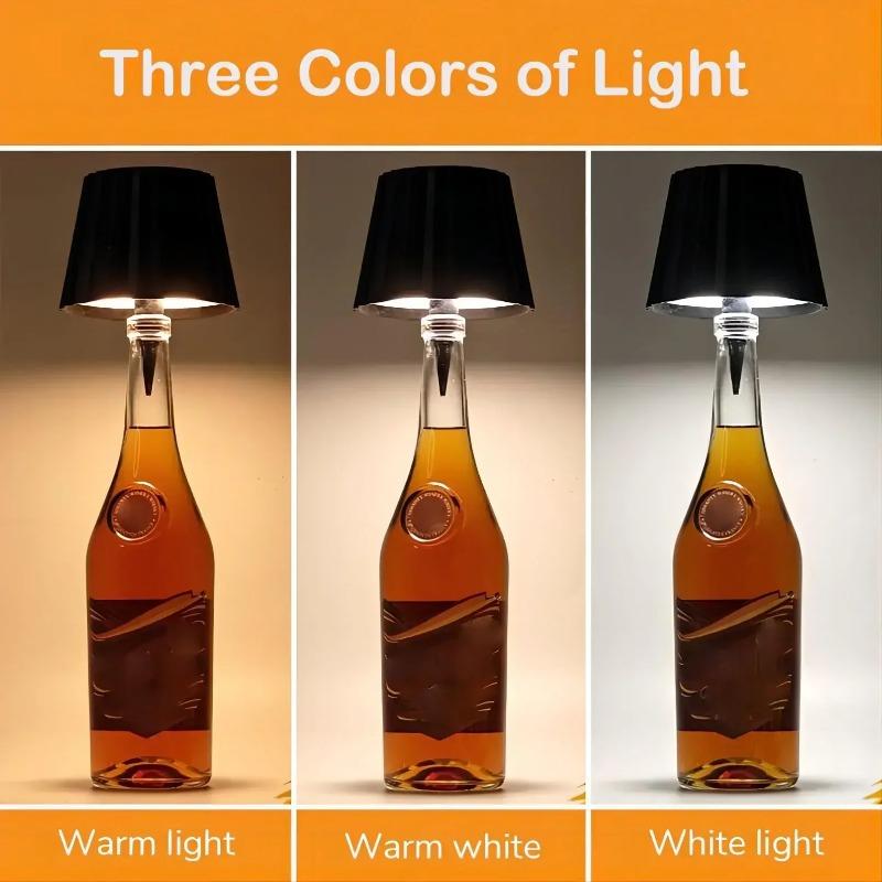 LED Kabellose Weinflaschenlampe 3 Beleuchtungsmodi Tragbar Touch Tischlampe Kabellose LED Schreibtischlampe Kreative Ambiente Nachtlampe (Schwarz-Weiss)