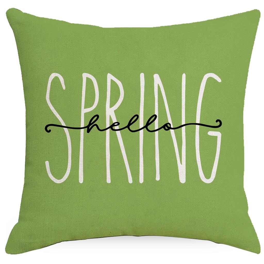 New Spring and Summer Pillowcase Plant Flower Green Printed Linen Pillow Home Cushion Cover