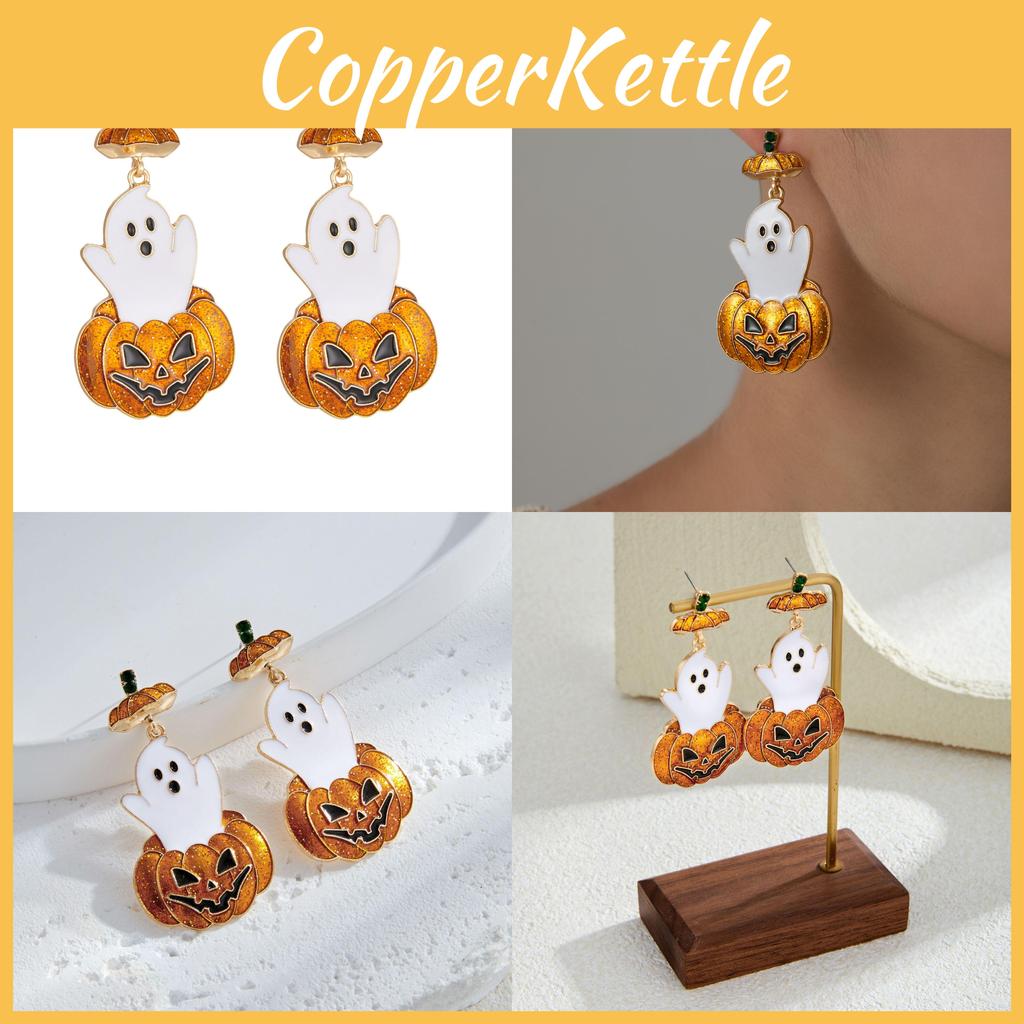 Chic Ghostly Pumpkin Earrings With Intricate Rhinestone Detailing Ideal For Fashionistas Halloween