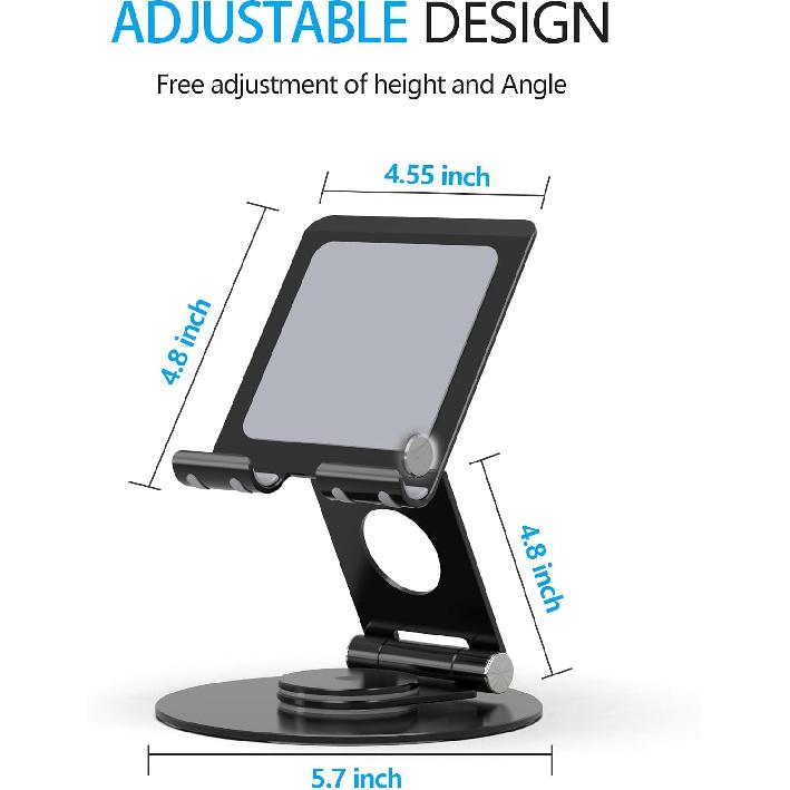 Swivel Tablet Stand, Aluminum Portable 360°Rotating Adjustable Tablet Holder for All 4-12.9’’ iPad Surface Samsung Phone Tablet Kindle E-Reader