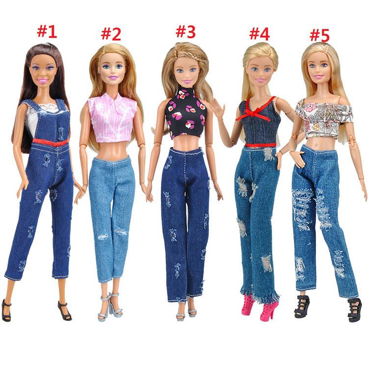 Trendy Handmade T-shirt Blouse And Jeans Clothes Outfits For 11 Inch Barbie Dolls