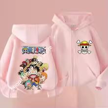 2026 Yeni Çocuk Anime One Piece Luffy Fermuarlı Kapüşonlu Ceket 3-12 Yaş Günlük Uzun Kollu Sweatshirt Sonbahar