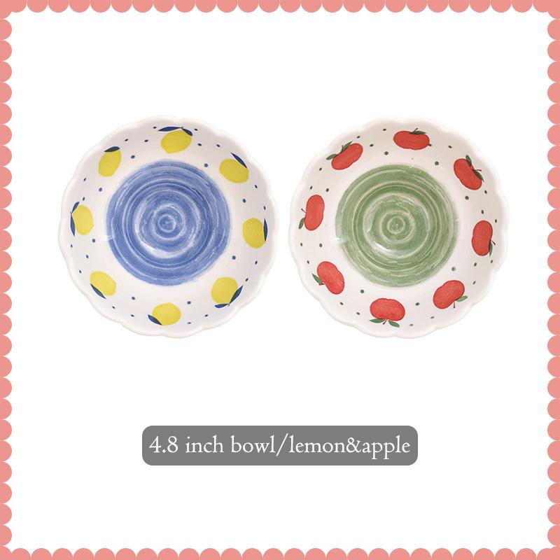 4.8 INCH Lovely Kids Bowl Ceramic Cherry Design Rice Ice-cream Bowl Dessert Serving Bowl Baking Tray 2 pieces