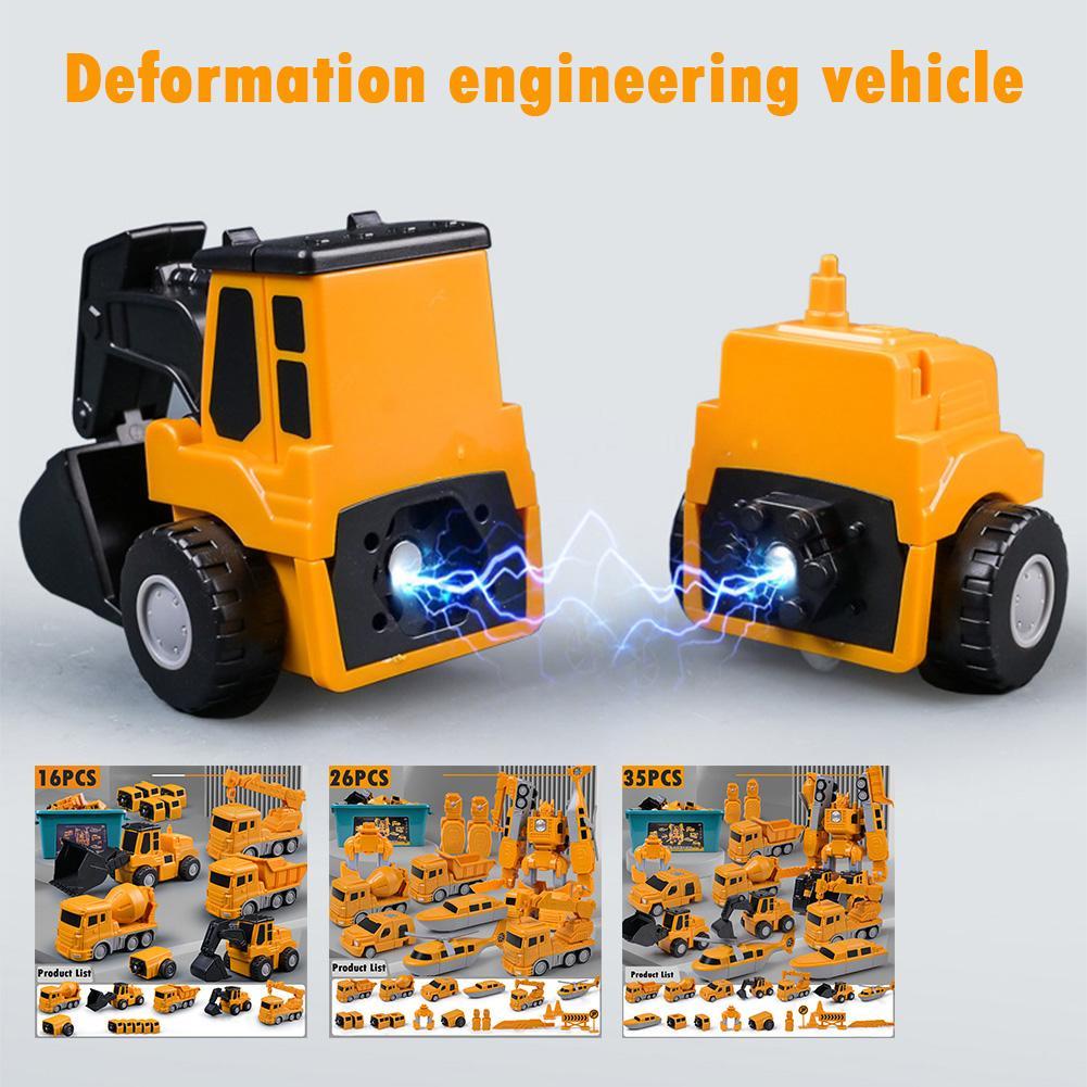 Children's Magnetic Deformation Engineering Car Assembly Toys Excavator Mixer Truck Combination Transform Robot Toy Children Gif