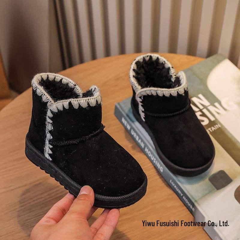 2025 Korean Style Suede Girls' Breathable All-Season Warm Snow Boots, Cotton Boots for Middle and Big Kids