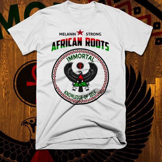 

African Kemetic T-Shirt Egyptian Falcon Black Wakanda Melanated Roots cotton tee L