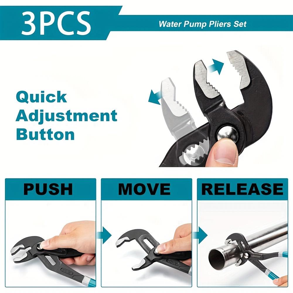 3-Piece Water Pump Pliers Set,8-inch,10-inch, and 12-inch Quick Release Groove Joint Pliers Set,CRV Steel Forged