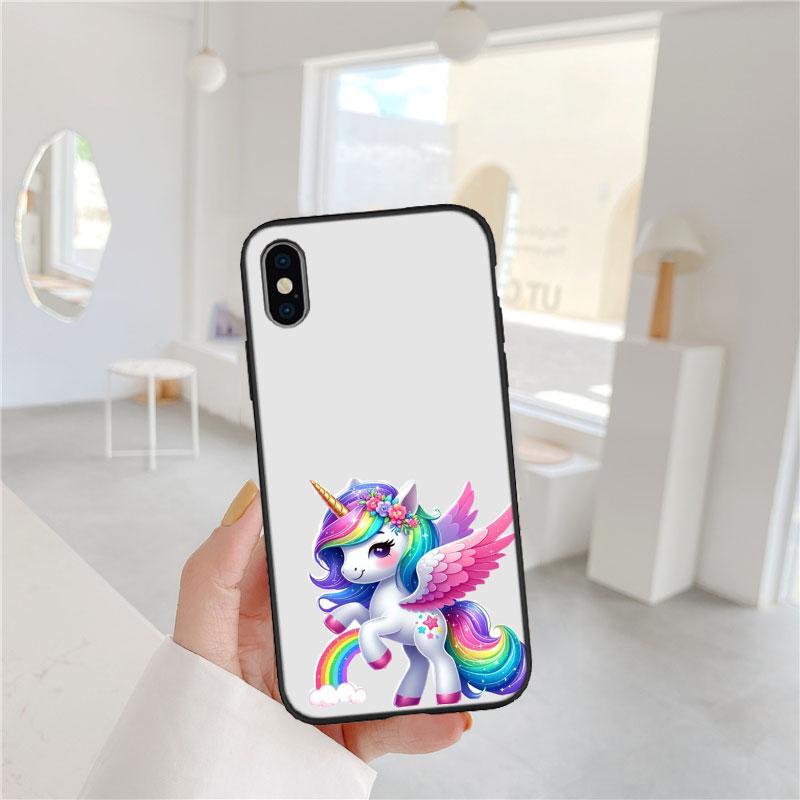 LO22 Cartoon Unicorn Soft Shell Phone Case for iPhone SE X XS XR 11 16E 17 Pro Max Air 8 7 6 6s Plus