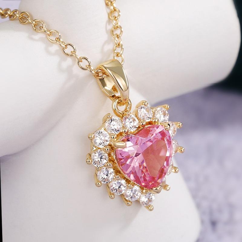 Caoshi Romantic Girl 'S Pink Heart Necklaces Aesthetic Neck Pendants For Women Graceful Accessories Gorgeous Bridesmaids Gifts