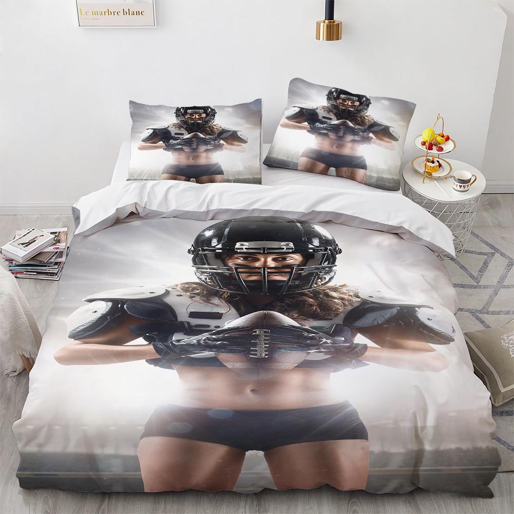 3D Print Rugby Sports Duvet Cover Set, American Football Bedding Set Queen Fashion 3pcs Comforter Microfiber Quilt Cover Double