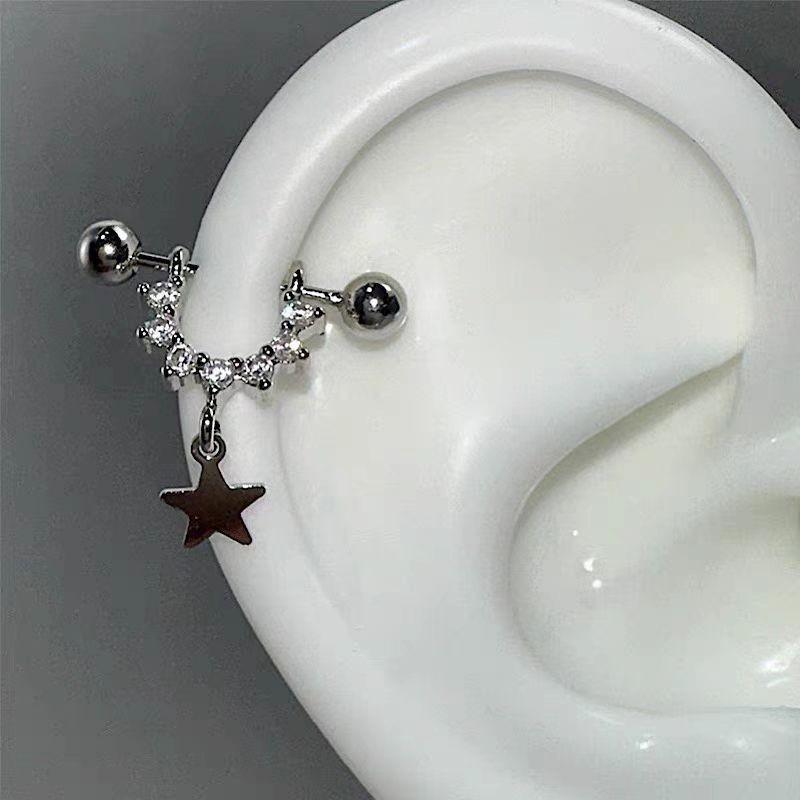 Small and Exquisite Star Pendant Ear Bone Ring for Women Niche Design Diamond U-shaped Earrings Earrings