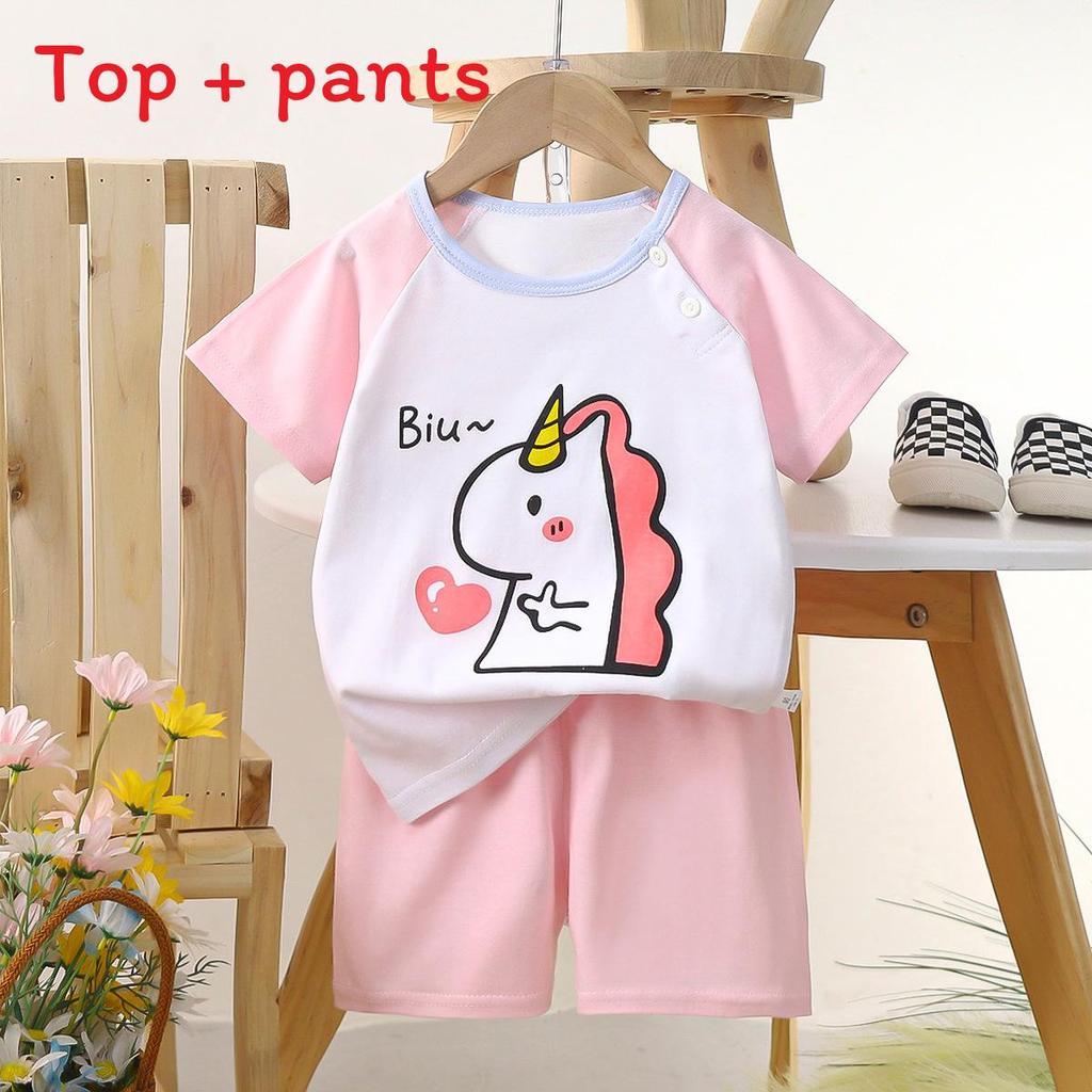 Childrens Cotton Short Sleeve Tshirt And Shorts Set With Cartoon Prints For Toddler Summer Wear