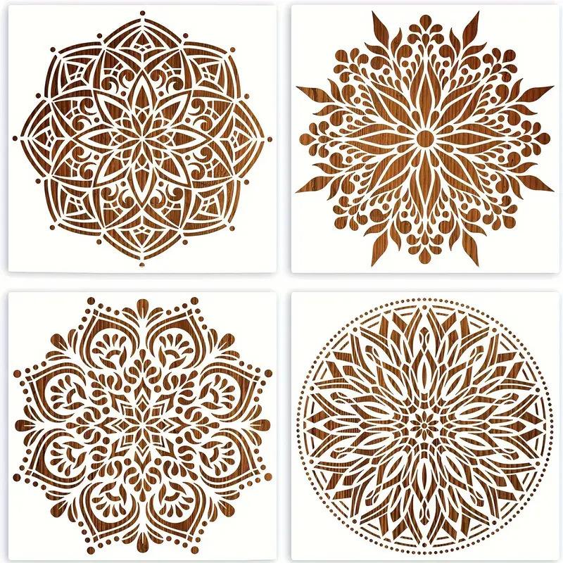 Nový, 4dílný, Mandala šablona, Téma šablona, DIY téma, Opakovaně použitelný, Malovací šablona, Domácí dekorace brown