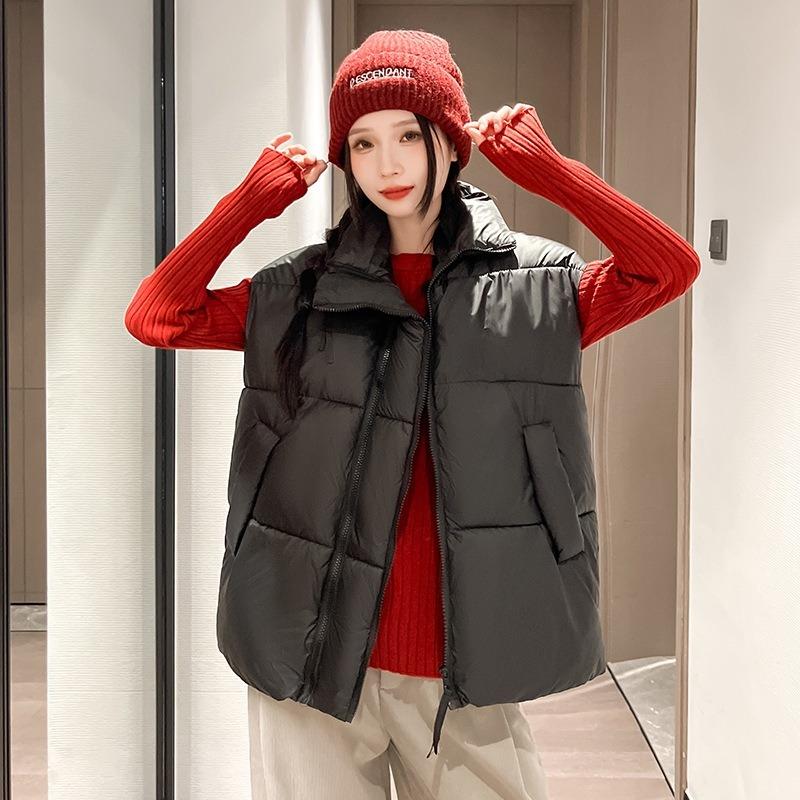 Autumn and Winter Down Cotton Vest Women's Short Loose Stand-up Collar Cotton Vest Thermal Vest Outer Wear Straight