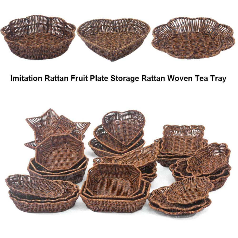 Retro Woven Imitation Rattan Fruit Plate  Wedding Candy Flower Storage
