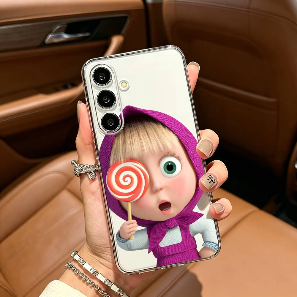 CUTE GIRL Masha and the Bear Phone Case For Samsung Galaxy A71,A70,A52,A51,A40,A30 Transparent Cover
