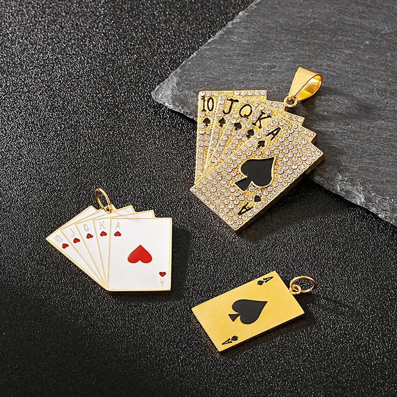 Pánský Hip Hop Pokerová Karta Přívěsek Náhrdelník Bling Kamínky Hrací Karta Řetízek Nerezová Ocel Streetwear Šperky pro Party Dárek