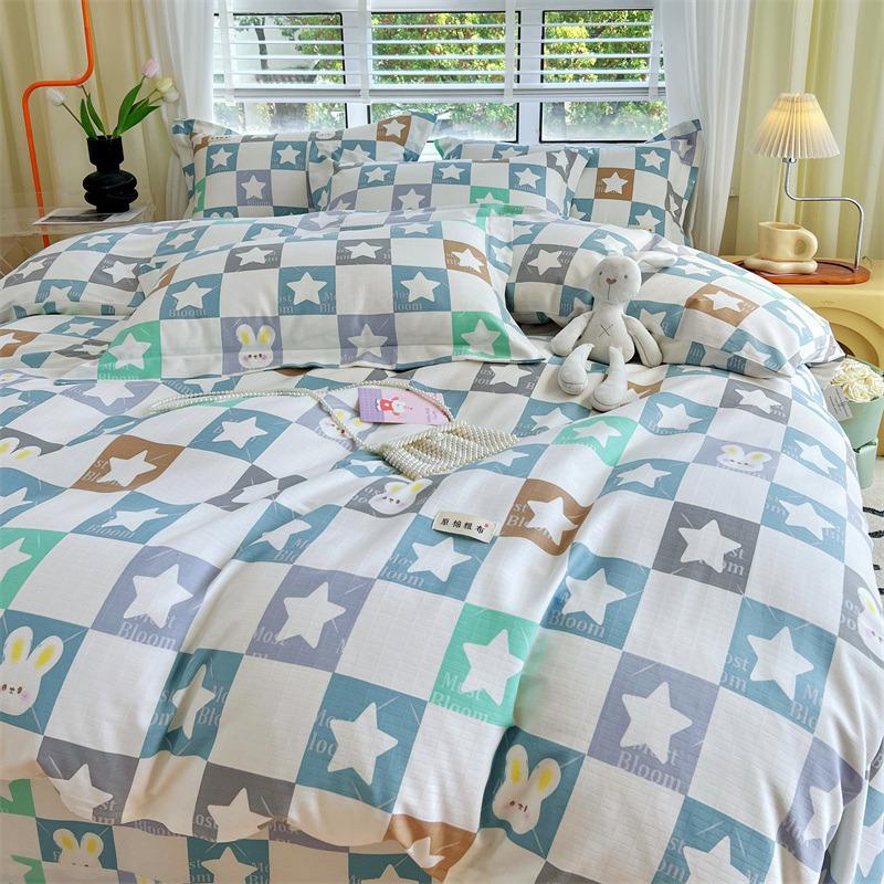 Set de pat din bumbac din patru piese, set din trei piese de husă de pilota de dormitor din bumbac pur și cearșaf de pat