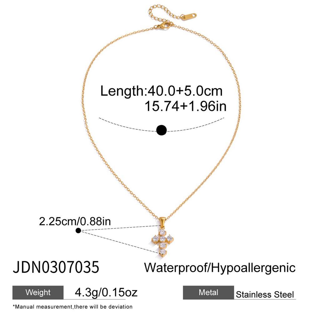 Uworld Retro 18K PVD Gold Plated Clear Crossed Zircon Necklace Cubic Zirconia Cross Pendant Necklace Collar Acero Inoxidable