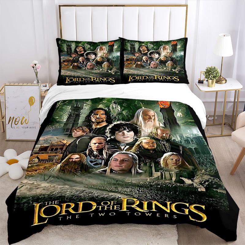 Lord of the Rings Two Towers Print 3Pcs Bedding Set,Duvet Cover with 2 Bedro,Pillowcase Home Birthday Gift