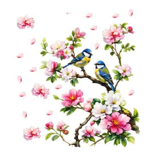 Birds Flower Branch Static Birds on Floral Window Clings Watercolor Tree Branch Window