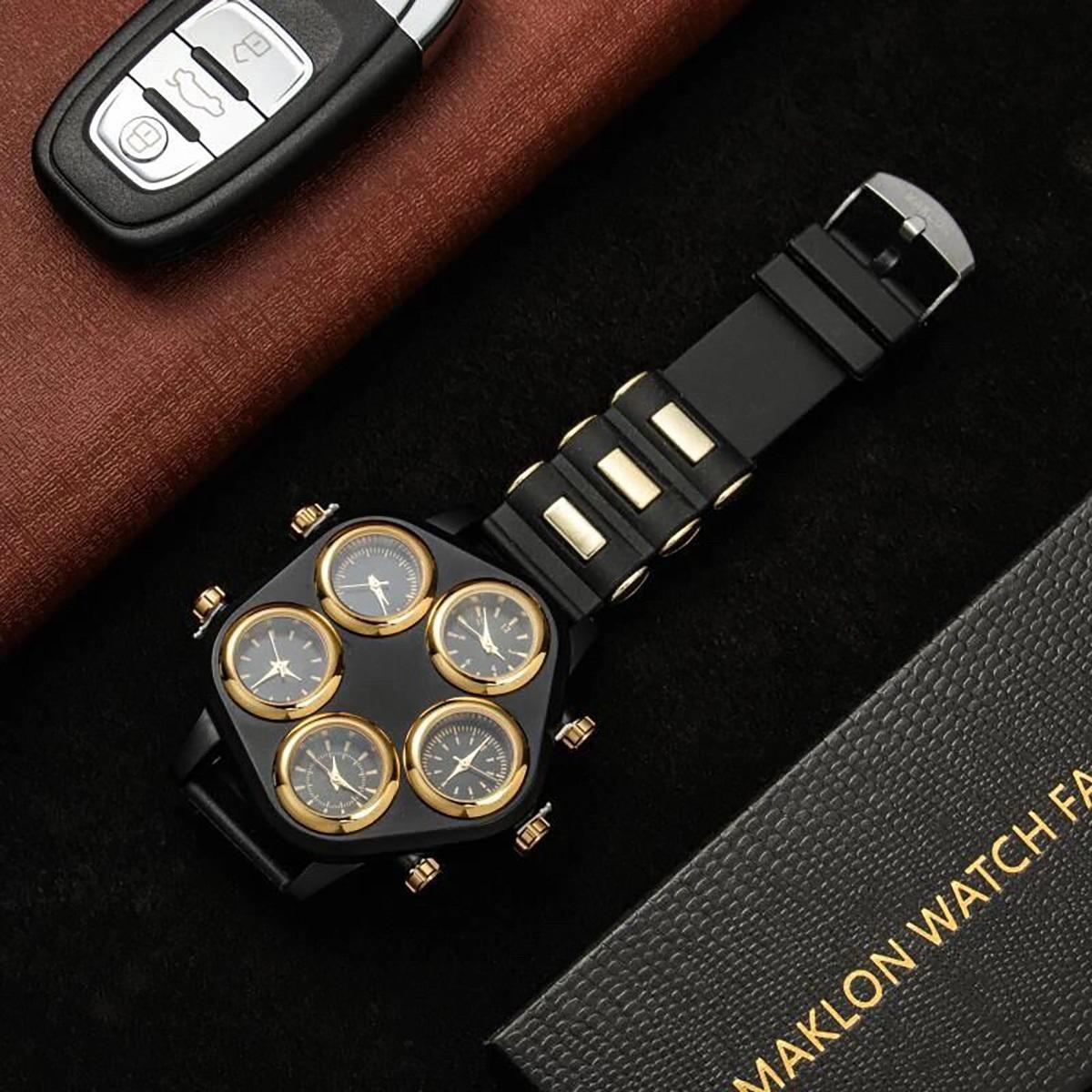 Fashion personality multi-functional five time zone men s quartz watch, suitable for men s daily wear, anniversary, Christmas gi