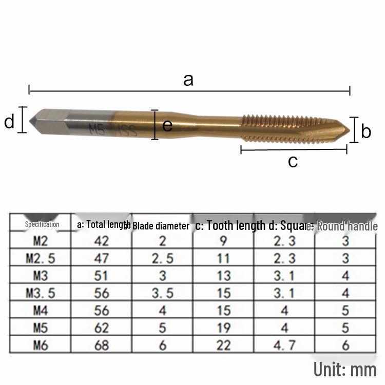 Titanium-Plated High-Speed Steel Square Shank Taper Tap with Screw Point