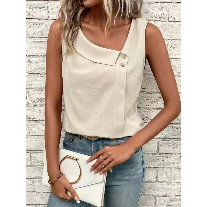 

Женская новая повседневная футболка без рукавов с косым вырезом и стандартным пуловером S абрикосовый