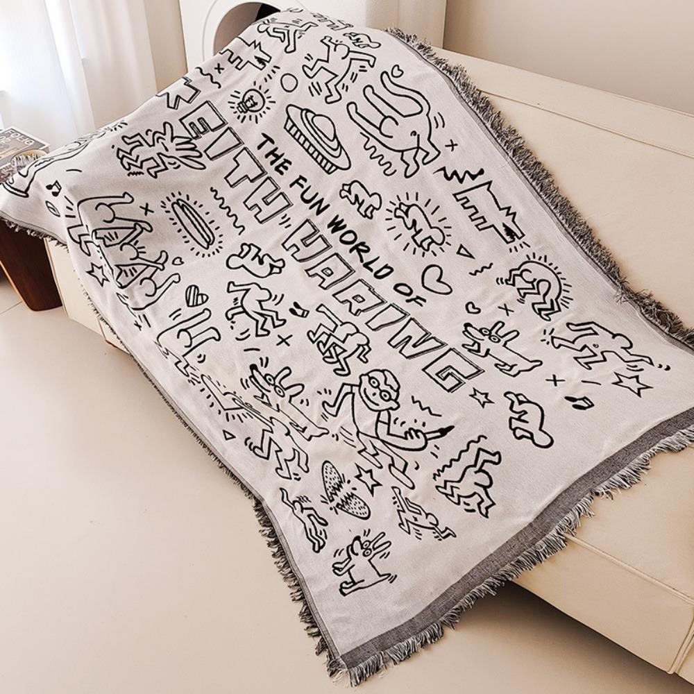 

Stylish Graffiti Print Sofa Cover Blanket Artistic Tapestry for Couch Office Home Decor Soft Cozy Throw Cloth 90x150