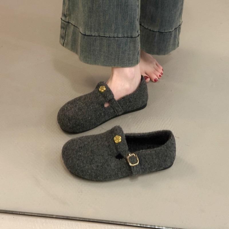 Retro Gray Thick-soled Velvet Women's New Winter Warm Outer Wear Velvet Single Shoes