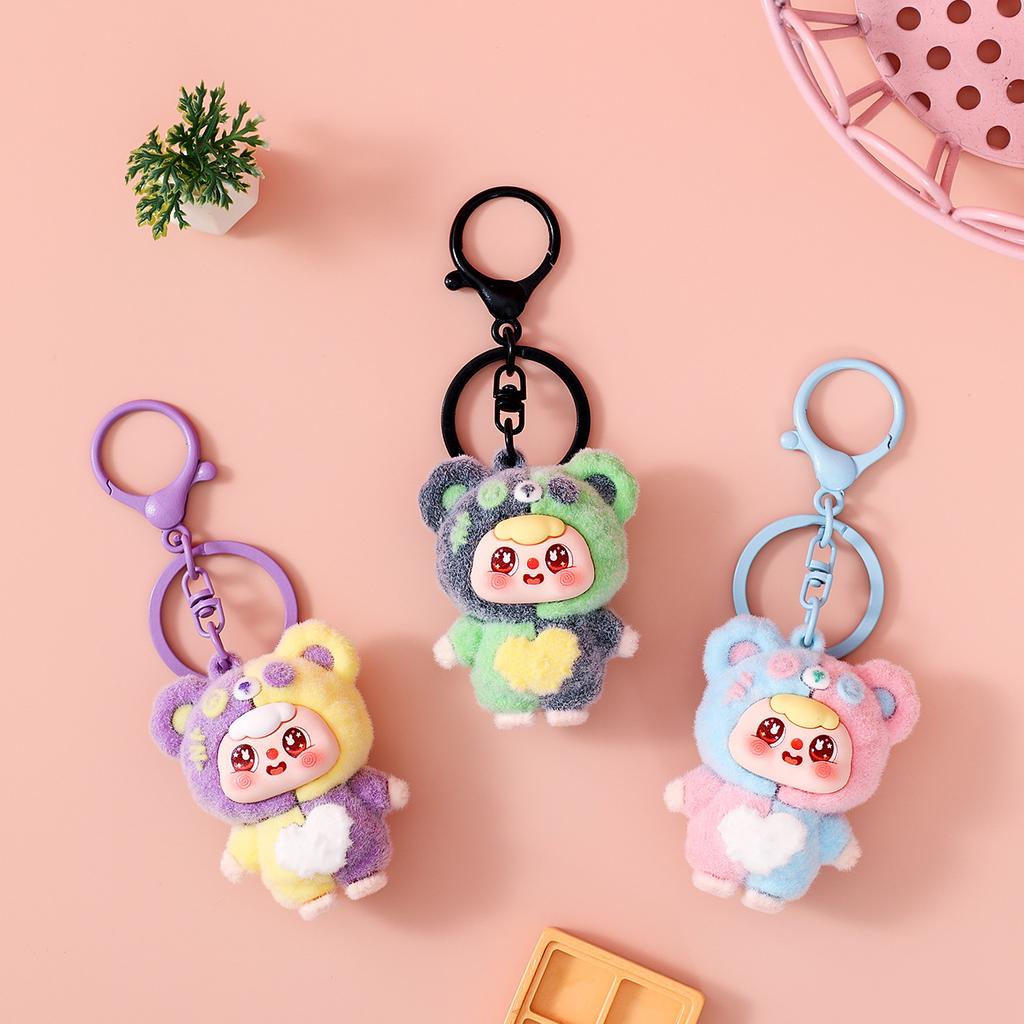 Cute Flocking Color Matching Bean Bag Cute Doll Keychain Pendant Girl Heart Bag Accessories Tide Play Live Stream