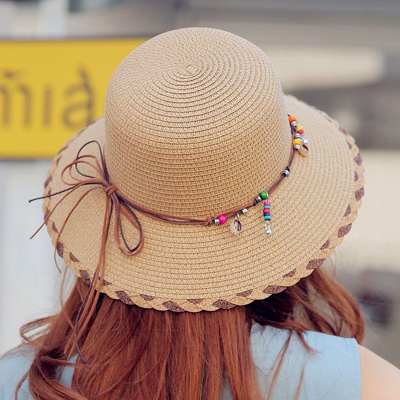 Straw Hat Women's Summer Beach Hat Foldable Sun Hat Versatile Travel Vacation Sun Hat