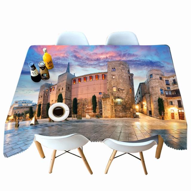 Thicken Cotton Tablecloth Red Castle Pattern Rectangular Round Table Cloth For Wedding Picnic Party
