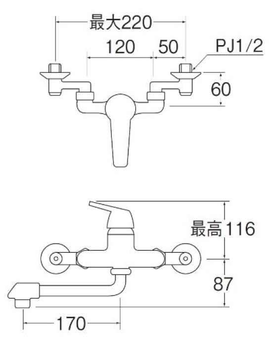 SANEI Single Lever Mixer Cold Climate Wall Insulated Flow Rate Normal Flow Tap, Use, Kitchen, Mounted, Pipe, Adjustable, Discharge, CK1700DK-13