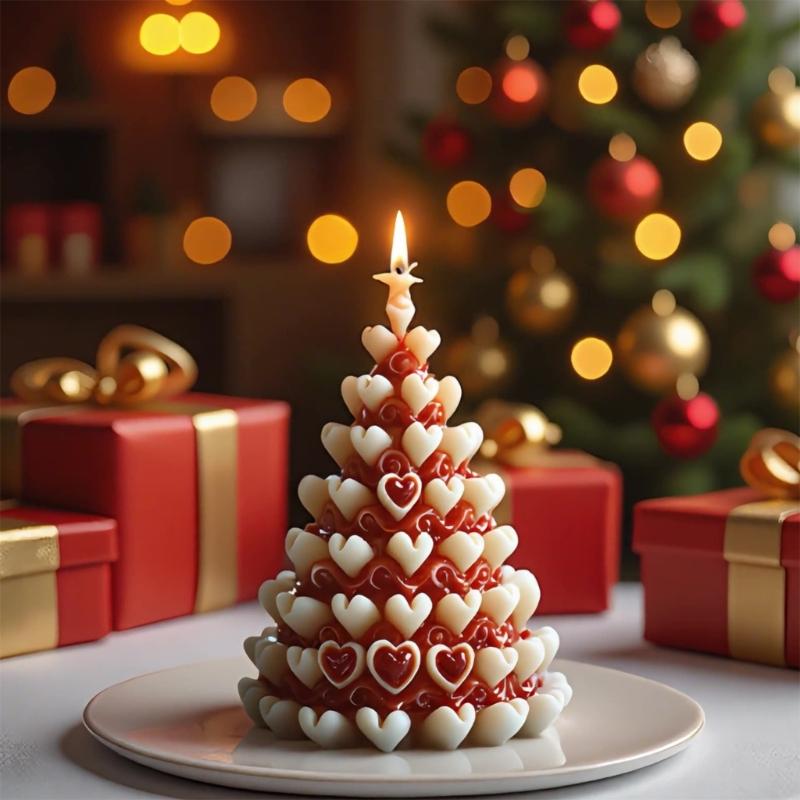 Heart Carved Christmas Tree Shape Silicone Molds for Candle Soap Christmas Candle Silicones Mould For Holiday Decoration