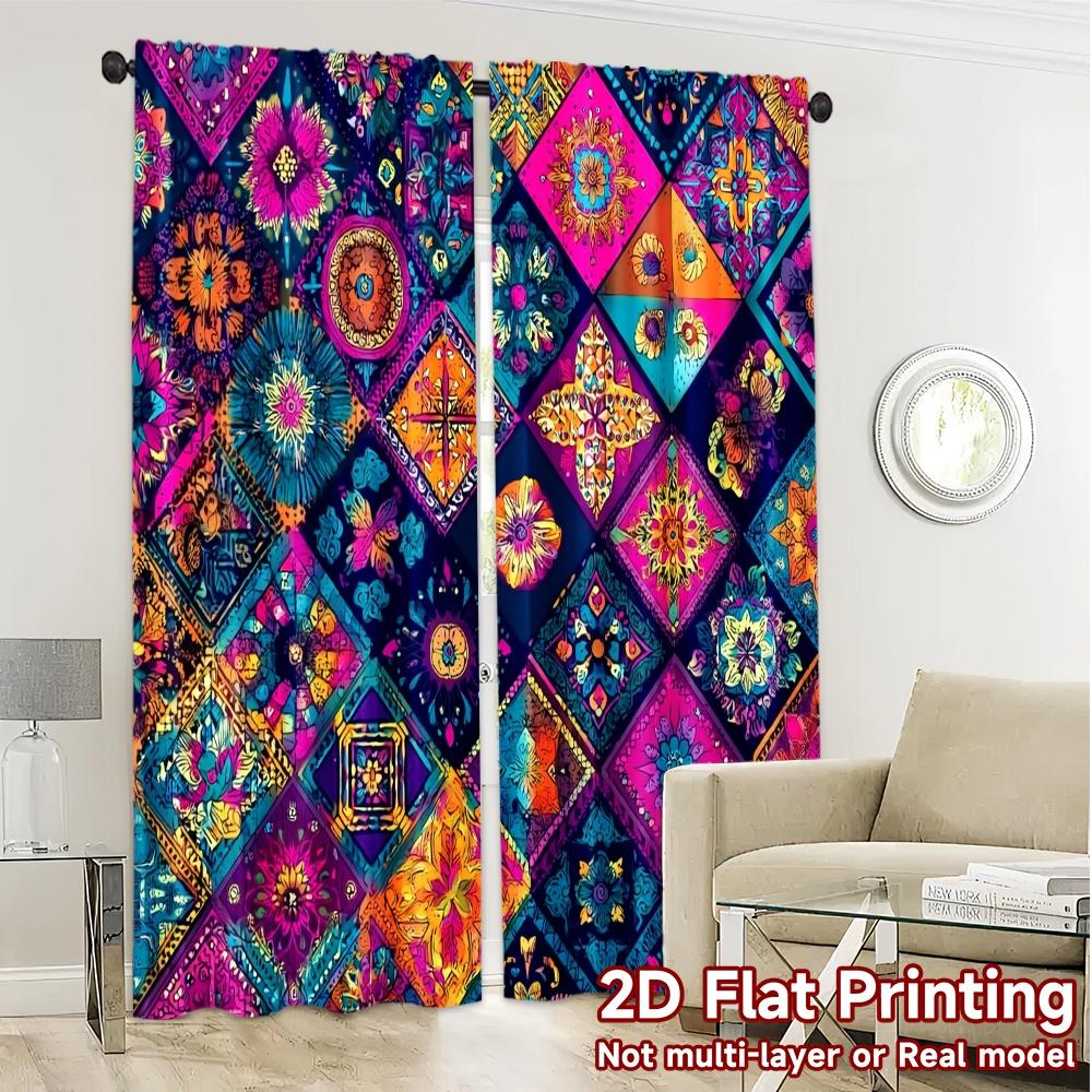 2pcs   2D FLAT PRINTING Curtains (Without Rod) Colorful Mosaic Creative Chic Curtains Polyester Curtains Festive Decorative for