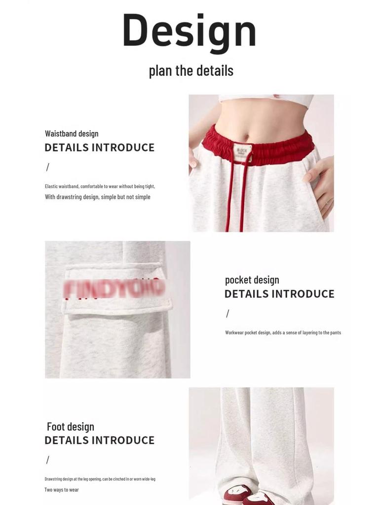 Women's Wide-Leg Cargo Jazz Sweatpants with Pockets - White & Gray, Autumn 2025