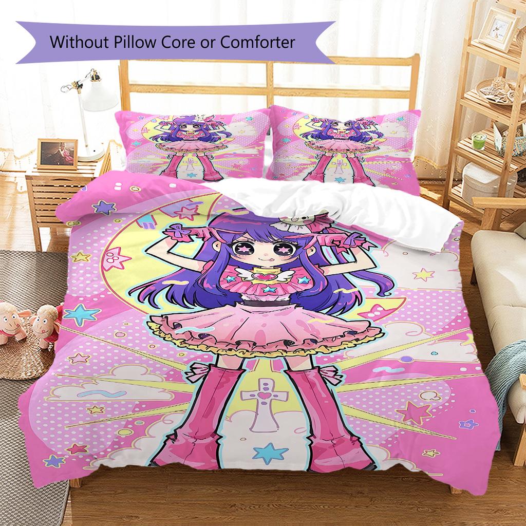 Oshi no Ko Pattern Bedding,Quilt Set Quilt Cover Pillowcase Home Birthday Gift (1 * duvet cover + 2 * pillowcase, without core)