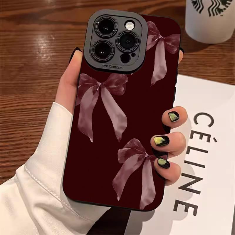 

Burgundy Girly Bow Art Phone Case for iPhone 17 16 15 14 13 12 11 Series Pro Max Plus iphone 16 ProMax