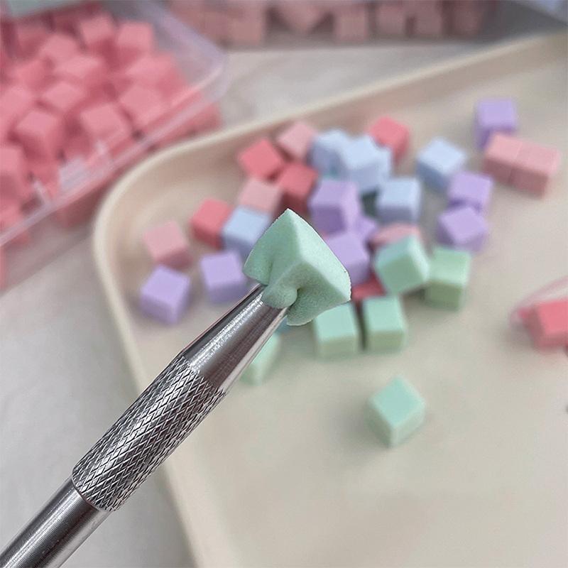 Colorful Square Nail Sponge Set Gradient Nails Brush Soft Mini Nails Smudge Tool Diy Manicure Makeup Sponge With Grabbing Pen